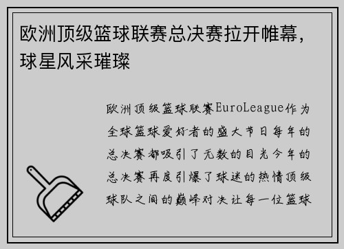欧洲顶级篮球联赛总决赛拉开帷幕,球星风采璀璨