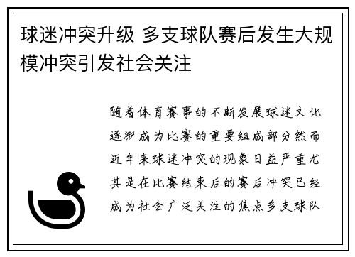 球迷冲突升级 多支球队赛后发生大规模冲突引发社会关注